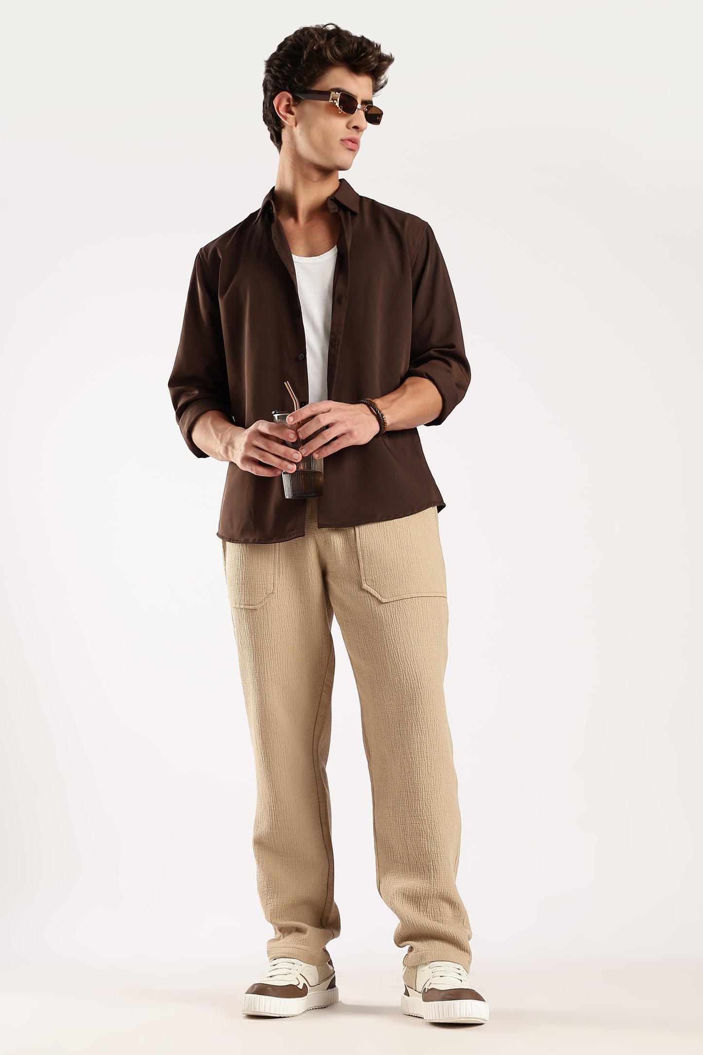 100% Cotton Double Cloth Drawcord Trousers Dk Beige