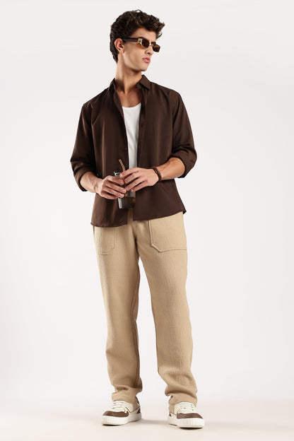 Double Cloth Drawcord Trousers Dk Beige