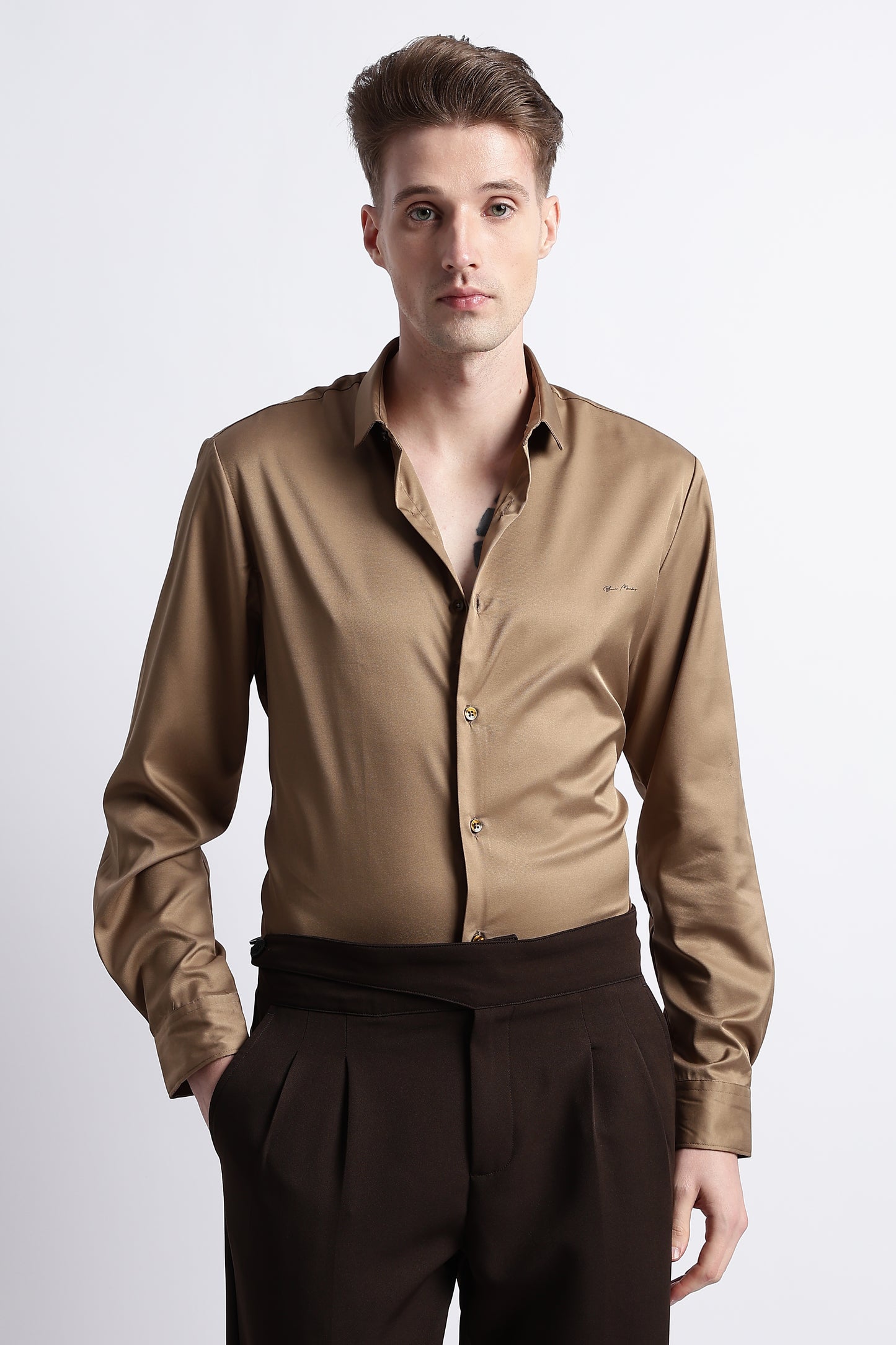 Smooth Satin Shirt Khaki
