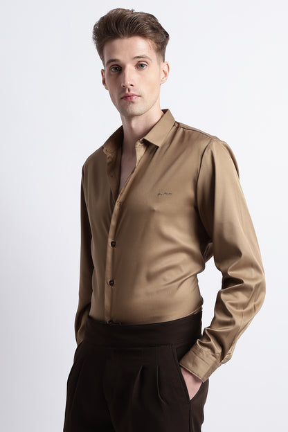Smooth Satin Shirt Khaki