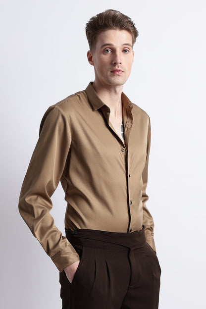 Smooth Satin Shirt Khaki