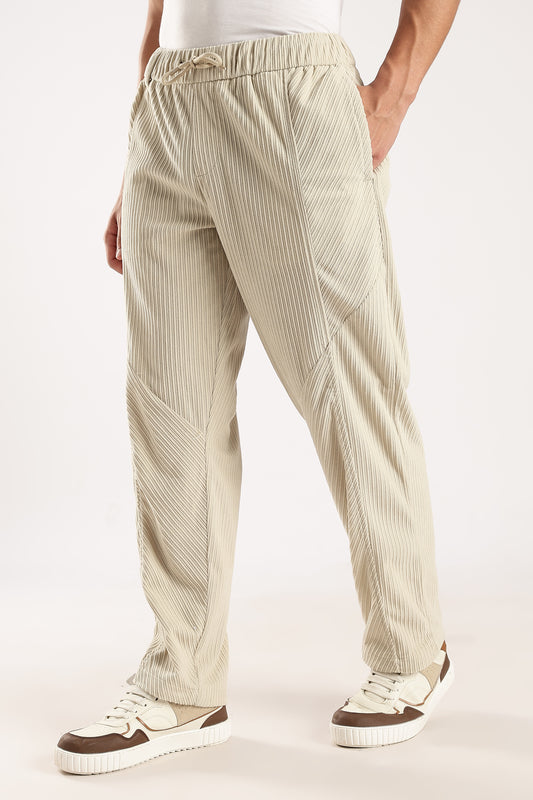Textured Loose Fit Drawcord Trousers Cream