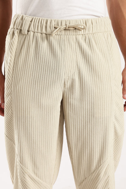 Textured Loose Fit Drawcord Trousers Cream