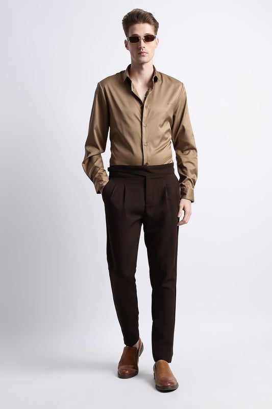 Smooth Satin Shirt Khaki