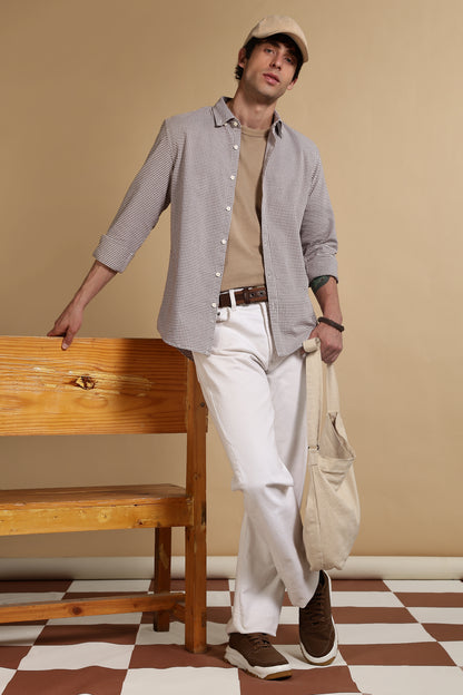 Slim Fit Mini Checks Shirt Brown