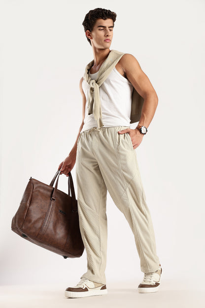 Textured Loose Fit Drawcord Trousers Cream