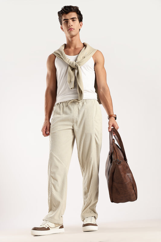 Textured Loose Fit Drawcord Trousers Cream