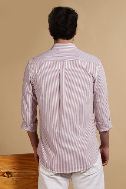 Cotton Oxford Striped Shirt Red