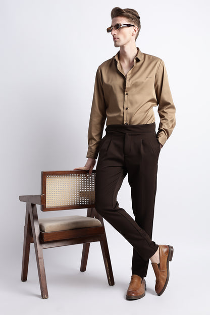 Smooth Satin Shirt Khaki