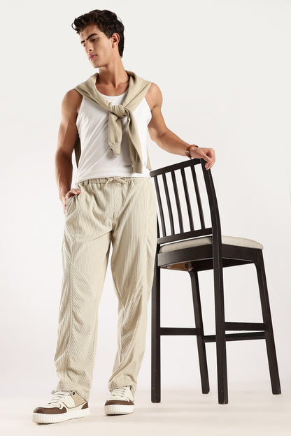 Textured Loose Fit Drawcord Trousers Cream