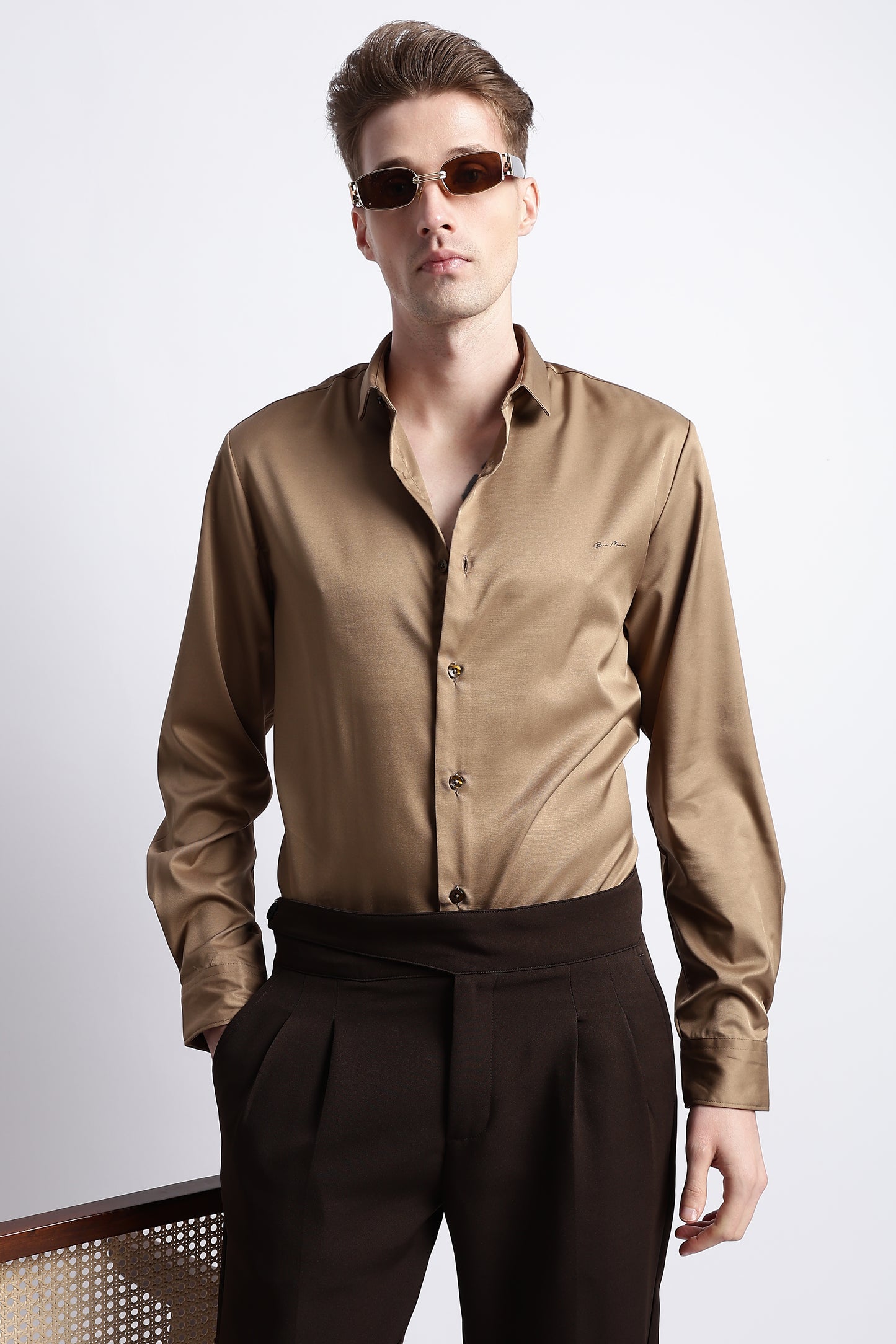 Smooth Satin Shirt Khaki