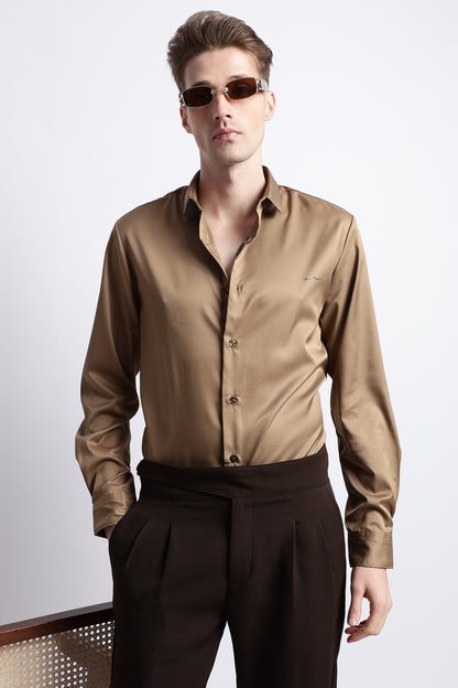 Smooth Satin Shirt Khaki