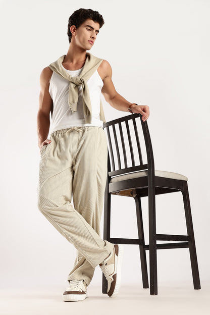 Textured Loose Fit Drawcord Trousers Cream