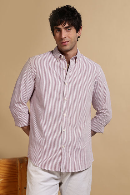 Cotton Oxford Striped Shirt Red
