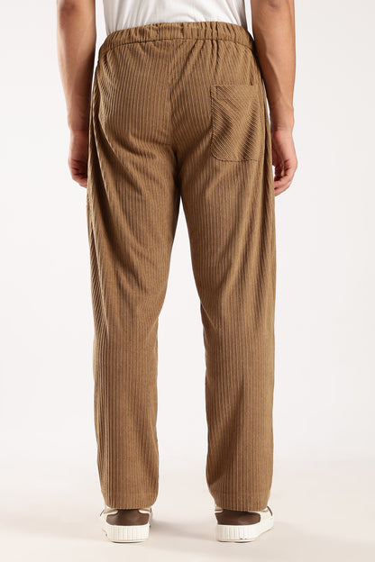 Textured Loose Fit Drawcord Trousers Brown