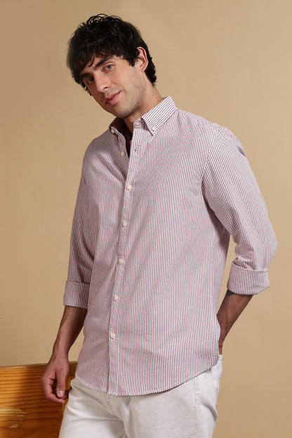 Cotton Oxford Striped Shirt Red