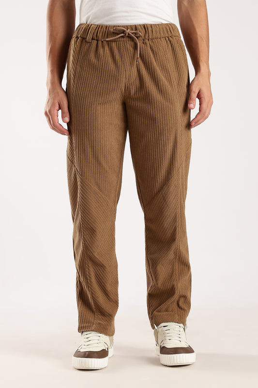 Textured Loose Fit Drawcord Trousers Brown