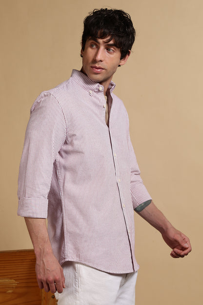 Cotton Oxford Striped Shirt Red