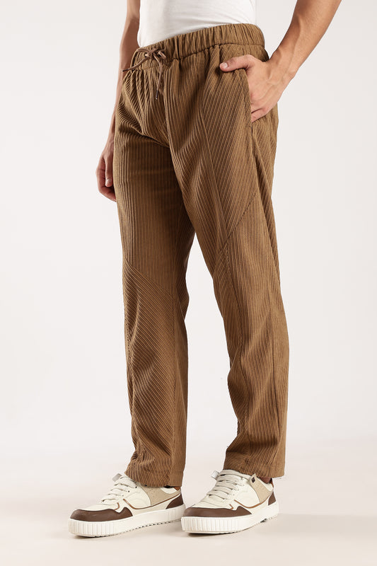 Textured Loose Fit Drawcord Trousers Brown