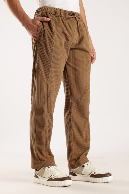 Textured Loose Fit Drawcord Trousers Brown