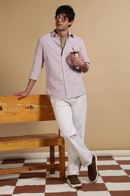 Cotton Oxford Striped Shirt Red