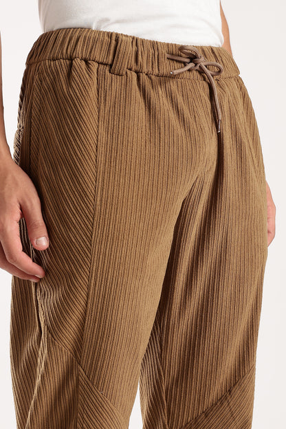 Textured Loose Fit Drawcord Trousers Brown