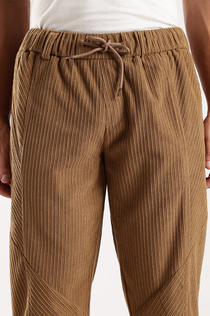 Textured Loose Fit Drawcord Trousers Brown