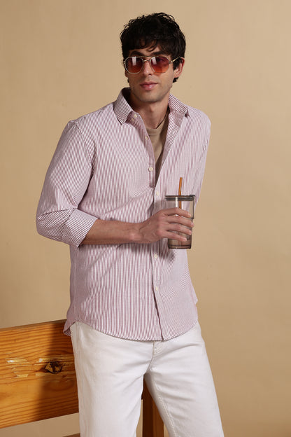 Cotton Oxford Striped Shirt Red