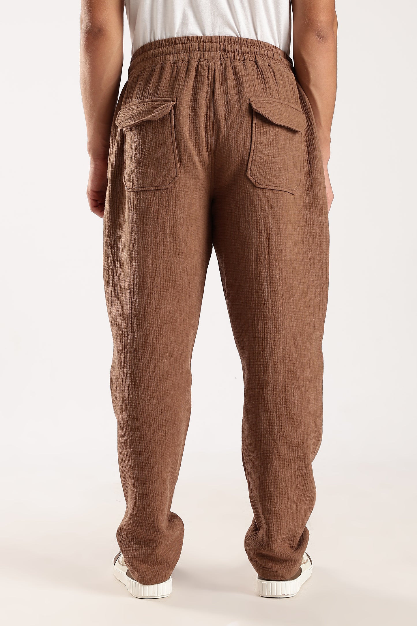 100% Cotton Double Cloth Drawcord Trousers Brown