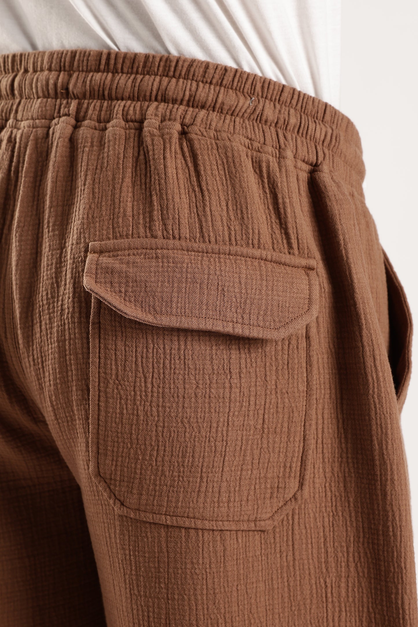 100% Cotton Double Cloth Drawcord Trousers Brown