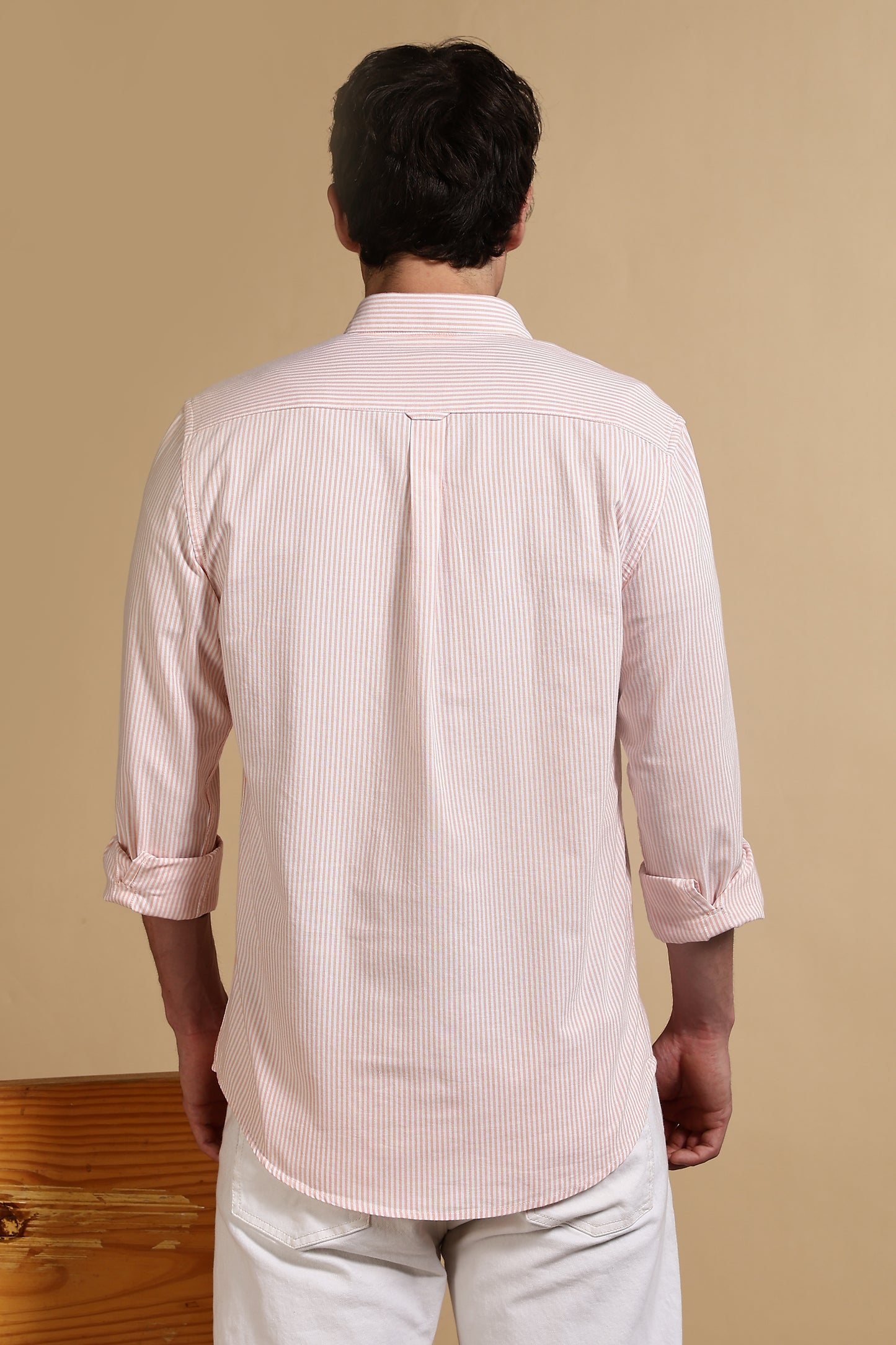 100% Cotton Oxford Slim Fit Striped Shirt Orange