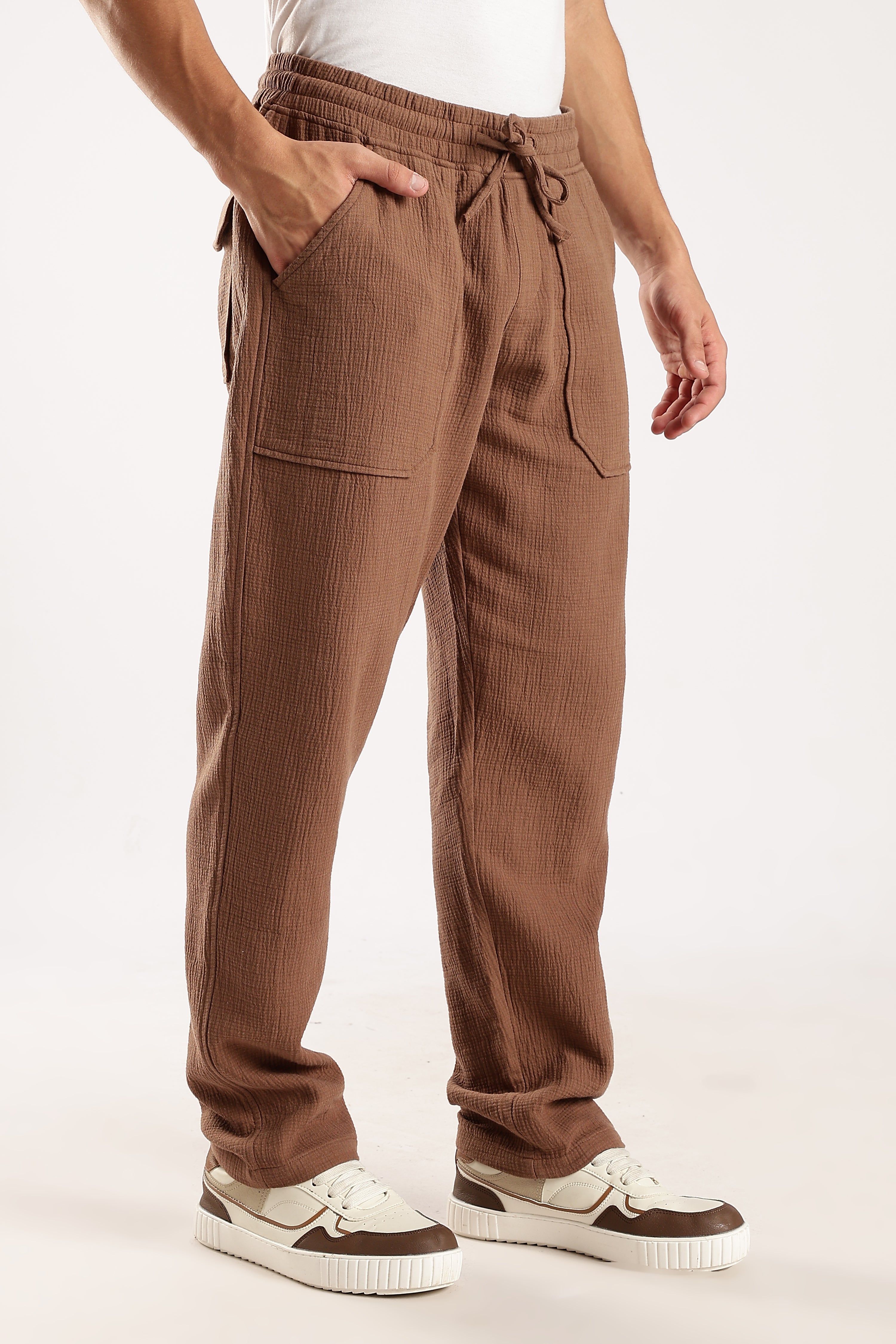 Double Cloth Drawcord Trousers Brown