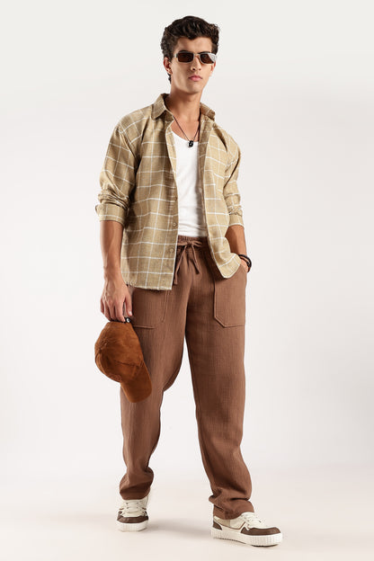 Double Cloth Drawcord Trousers Brown