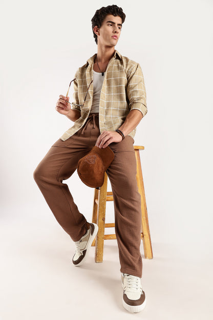 Double Cloth Drawcord Trousers Brown