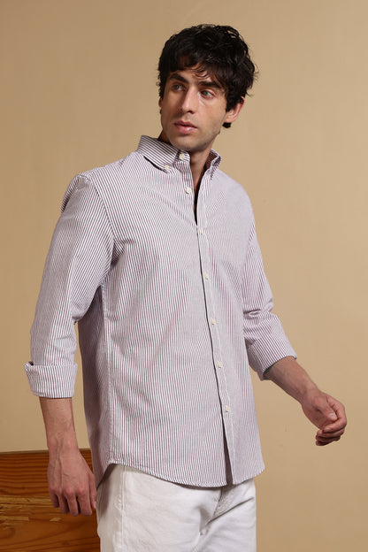 Essential Striped Shirt Maroon