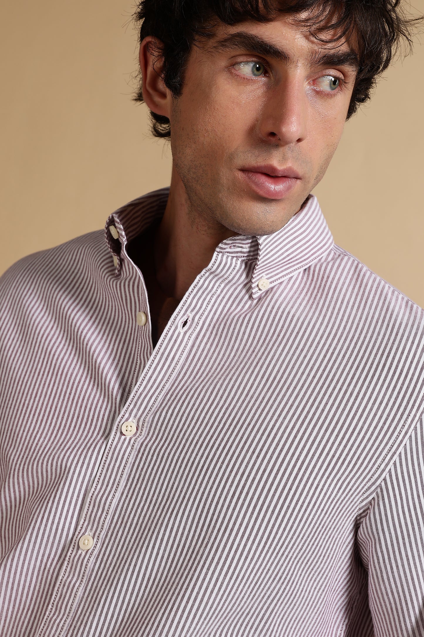 100% Cotton Oxford Slim Fit Striped Shirt Maroon