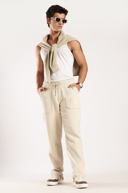 Double Cloth Drawcord Trousers Off White