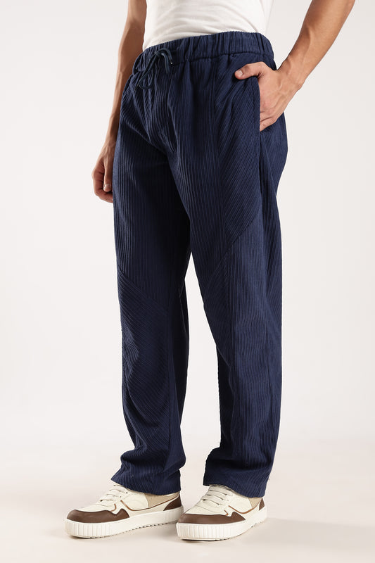 Textured Loose Fit Drawcord Trousers Royal Blue