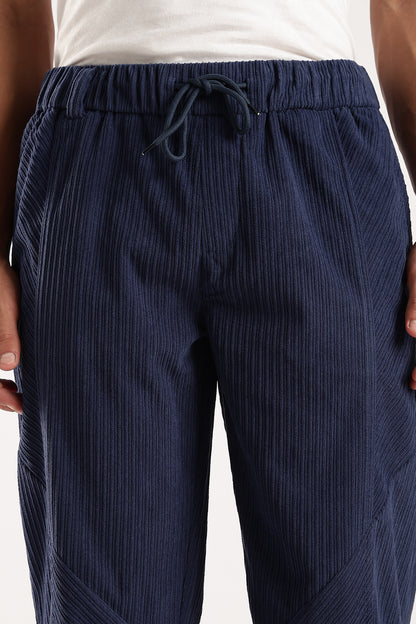 Textured Loose Fit Drawcord Trousers Royal Blue