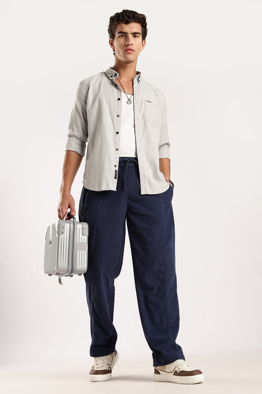 Textured Loose Fit Drawcord Trousers Royal Blue