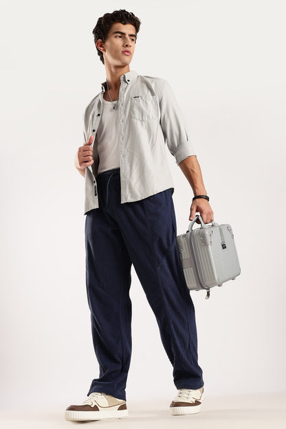 Textured Loose Fit Drawcord Trousers Royal Blue