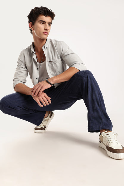 Textured Loose Fit Drawcord Trousers Royal Blue