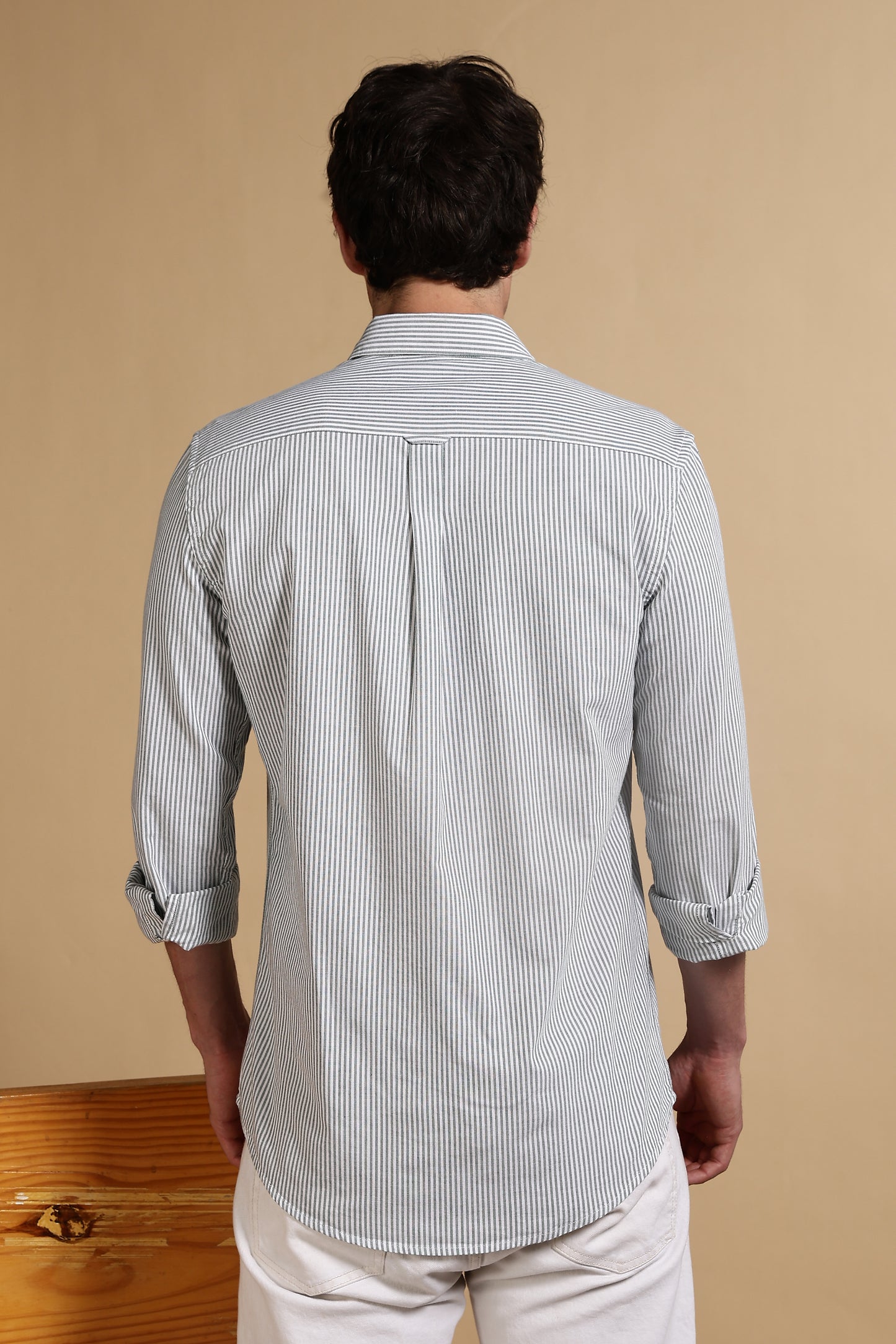 100% Cotton Oxford Slim Fit Striped Shirt Green