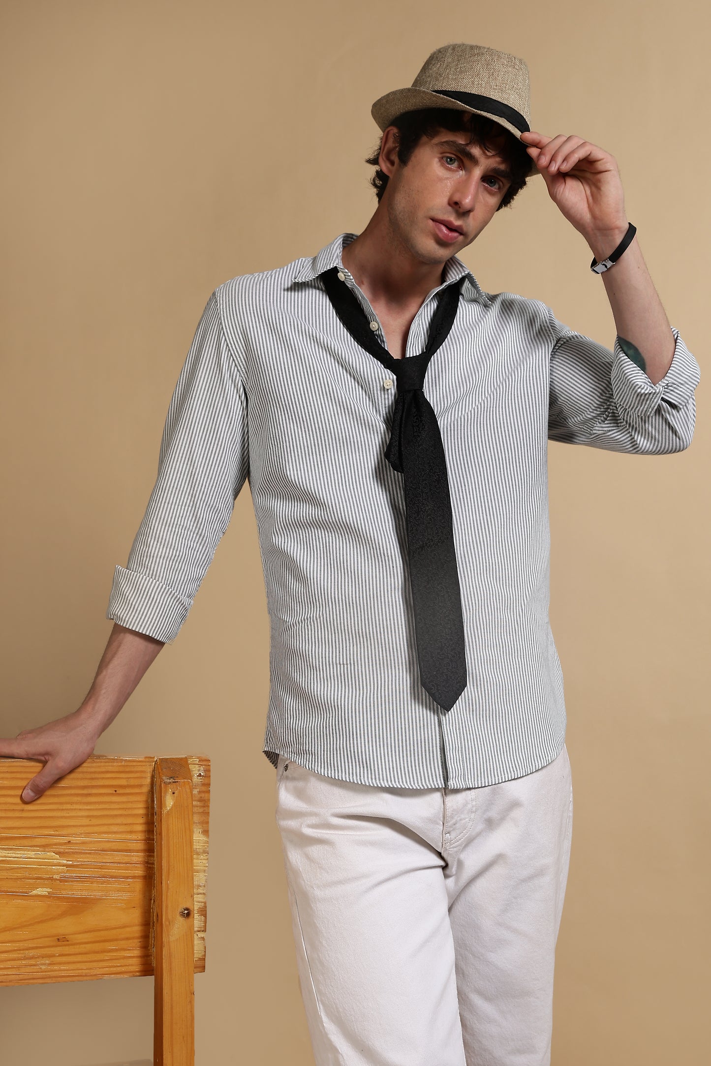 100% Cotton Oxford Slim Fit Striped Shirt Green