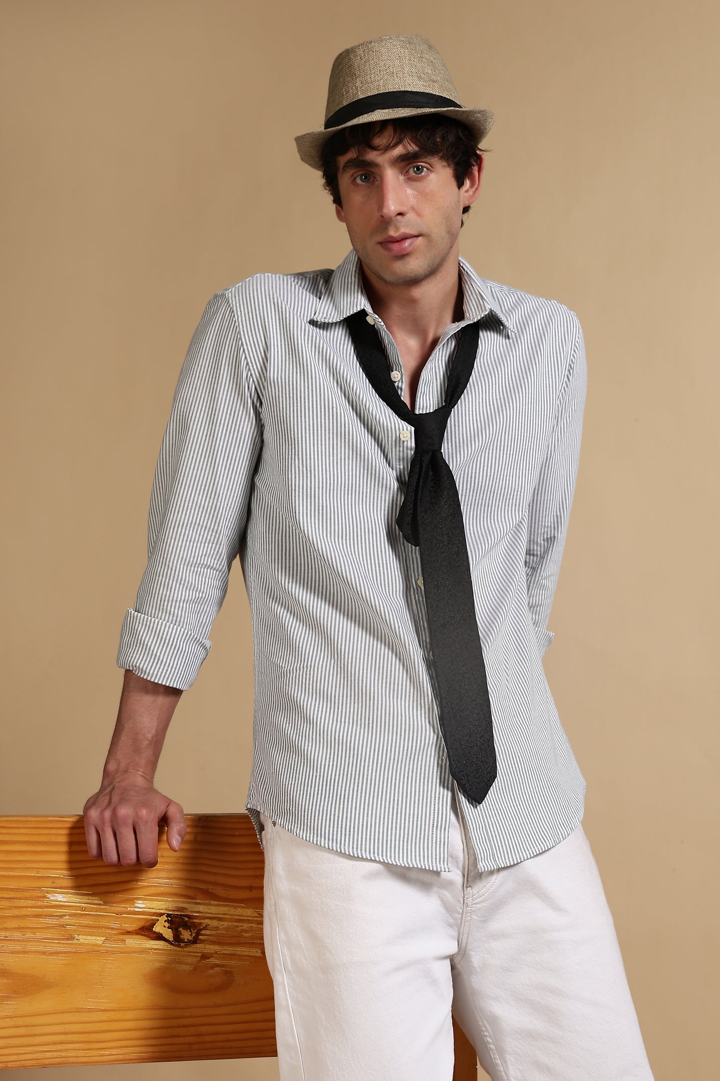 100% Cotton Oxford Slim Fit Striped Shirt Green