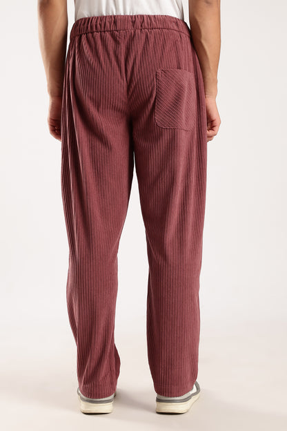 Textured Loose Fit Drawcord Trousers Burgundy