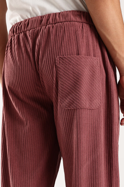Textured Loose Fit Drawcord Trousers Burgundy