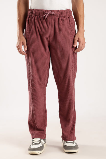 Textured Loose Fit Drawcord Trousers Burgundy