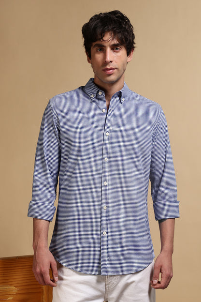 Slim Fit Mini Checks Shirt Navy