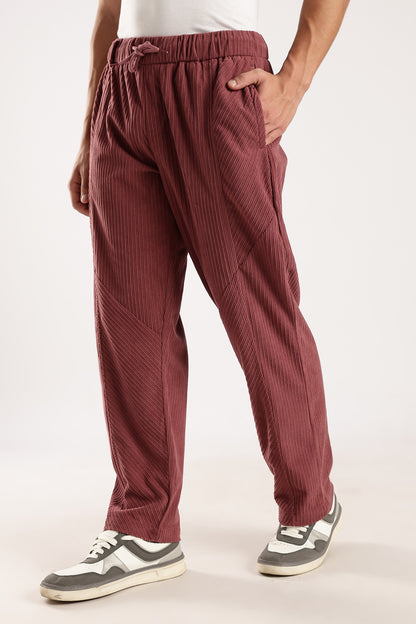 Textured Loose Fit Drawcord Trousers Burgundy